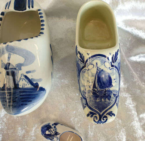 3 Vintage  Delft  Porcelain shoes "Ashtray" - Made in Holland 2 x 145mm and one 55mm