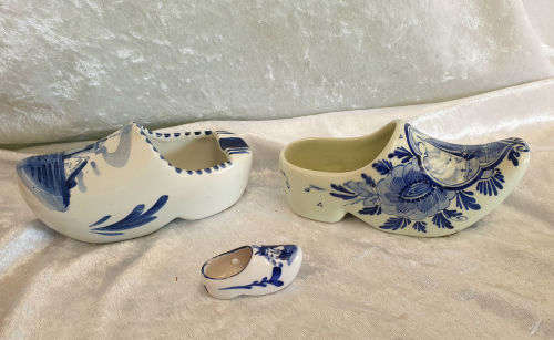 3 Vintage  Delft  Porcelain shoes "Ashtray" - Made in Holland 2 x 145mm and one 55mm