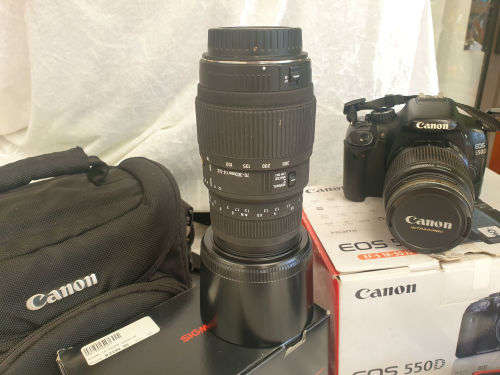 Canon E0S 550D Digital SLR Camera & Cannon EF-S 18-55 IS Lens Kit + Sigma 70-300mm Lens plus ..