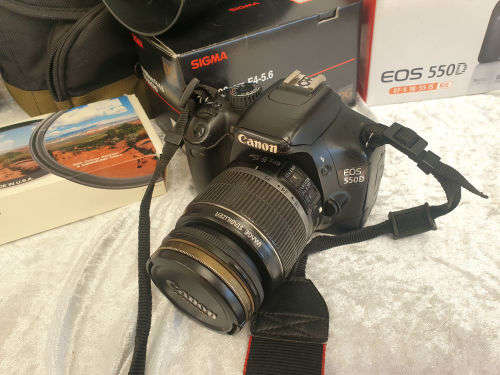 Canon E0S 550D Digital SLR Camera & Cannon EF-S 18-55 IS Lens Kit + Sigma 70-300mm Lens plus ..