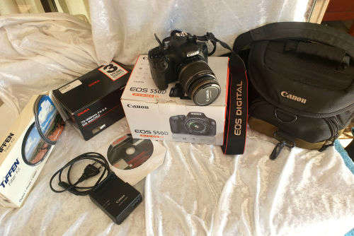 Canon E0S 550D Digital SLR Camera & Cannon EF-S 18-55 IS Lens Kit + Sigma 70-300mm Lens plus ..
