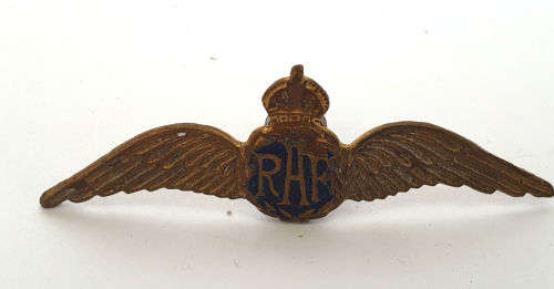 WW2 RAF Wings King's Crown enamel badge. poor condition lug was soldered on.50x12mm