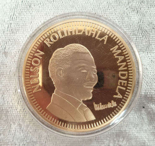 One Troy Ounce 24K .999 Gold Clad(Plated) Nelson Rolihlahla Mandela 10 Years Freedom Tribute Coin
