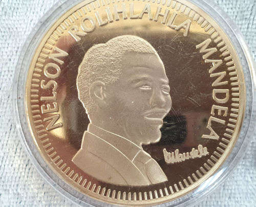 One Troy Ounce 24K .999 Gold Clad(Plated) Nelson Rolihlahla Mandela 10 Years Freedom Tribute Coin