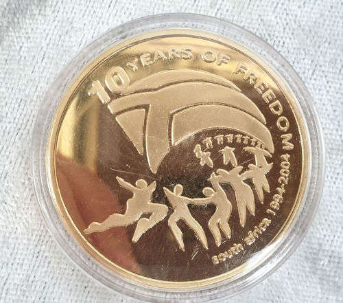 One Troy Ounce 24K .999 Gold Clad(Plated) Nelson Rolihlahla Mandela 10 Years Freedom Tribute Coin