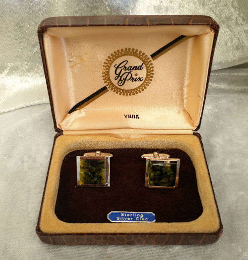 Vintage "Grand Prix " Yank sterling Silver ( CLAD) Cufflinks in Box
