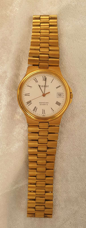 TISSOT SEASTAR D361A MENS Swiss WATCH (working) GOLD, Metal STRAP, plating worn around back cover