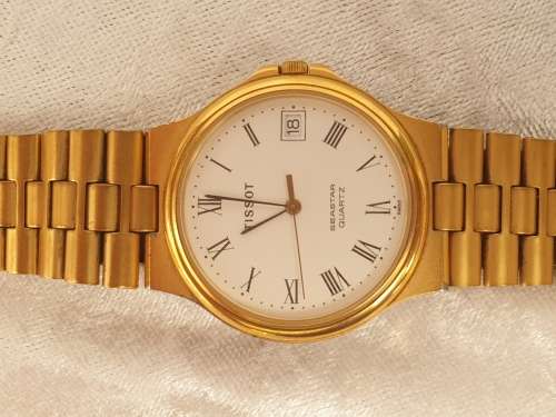 TISSOT SEASTAR D361A MENS Swiss WATCH (working) GOLD, Metal STRAP, plating worn around back cover