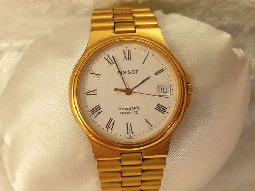 TISSOT SEASTAR D361A MENS Swiss WATCH (working) GOLD, Metal STRAP, plating worn around back cover
