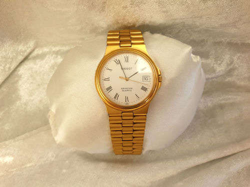 TISSOT SEASTAR D361A MENS Swiss WATCH (working) GOLD, Metal STRAP, plating worn around back cover