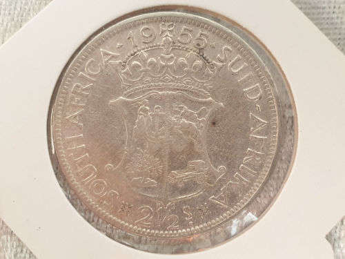 1955 Silver 2½ Shillings -Union Silver (.500)  14.14 g   32.3 mm-In Sleeve