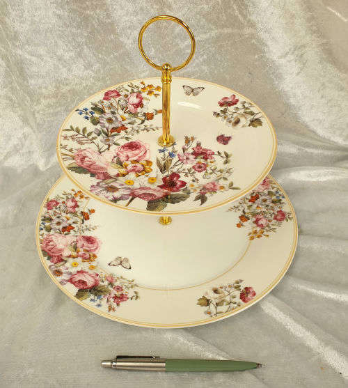 Two Tier Porcelain Cake Stand - Blooming opulence -Plates are 269mm and 195mm