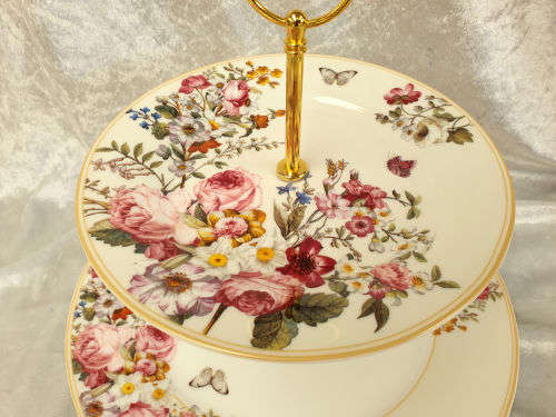 Two Tier Porcelain Cake Stand - Blooming opulence -Plates are 269mm and 195mm