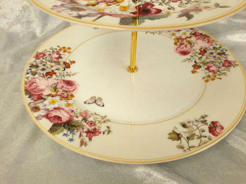 Two Tier Porcelain Cake Stand - Blooming opulence -Plates are 269mm and 195mm