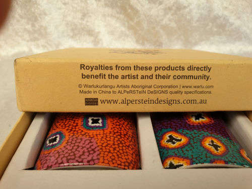 RUTH STEWART SALT & PEPPER set Aboriginal Art from Warlukurlangu Artists- Unused Boxed