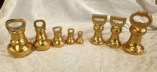 8 Different Solid Brass Scale Weights  3,546 kg in Total