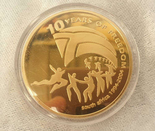 One Troy Ounce 24K .999 Gold Clad(Plated) Nelson Rolihlahla Mandela 10 Years Freedom Tribute Coin