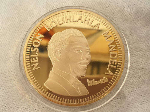 One Troy Ounce 24K .999 Gold Clad(Plated) Nelson Rolihlahla Mandela 10 Years Freedom Tribute Coin