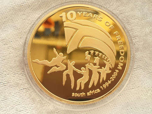 One Troy Ounce 24K .999 Gold Clad(Plated) Nelson Rolihlahla Mandela 10 Years Freedom Tribute Coin