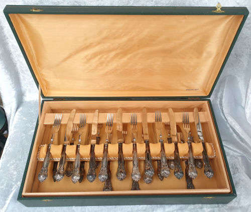Beautiful Rare 24 pc Antique Solingin Argento .800 SILVER Desert set UNUSED in 2 layer Box