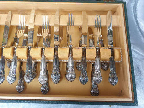 Beautiful Rare 24 pc Antique Solingin Argento .800 SILVER Desert set UNUSED in 2 layer Box