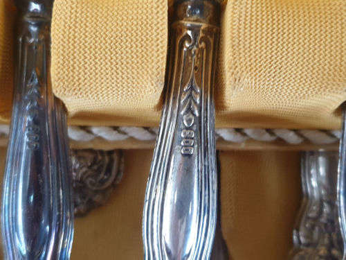 Beautiful Rare 24 pc Antique Solingin Argento .800 SILVER Desert set UNUSED in 2 layer Box