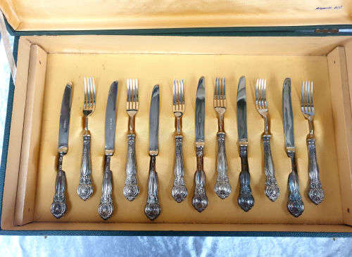 Beautiful Rare 24 pc Antique Solingin Argento .800 SILVER Desert set UNUSED in 2 layer Box