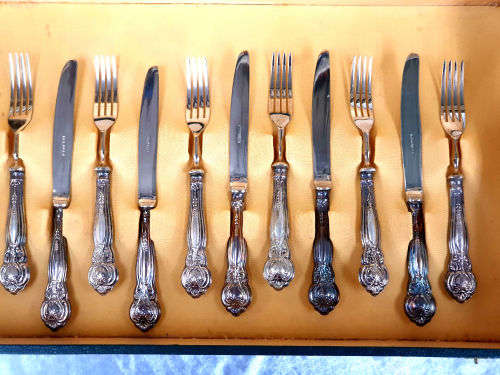 Beautiful Rare 24 pc Antique Solingin Argento .800 SILVER Desert set UNUSED in 2 layer Box