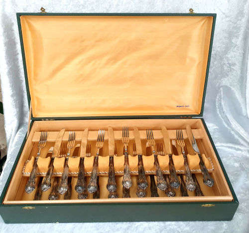 Beautiful Rare 24 pc Antique Solingin Argento .800 SILVER Desert set UNUSED in 2 layer Box
