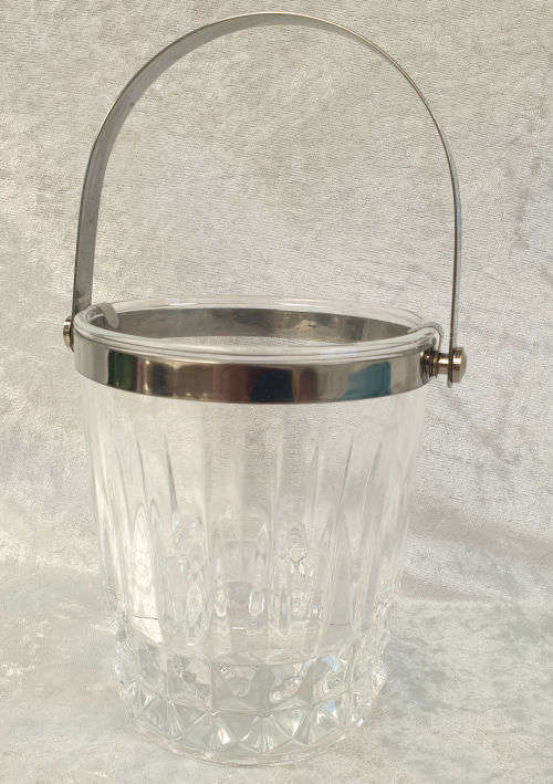 Vintage Cut Glass Ice Bucket with Metal Handle 135x132mm without handle