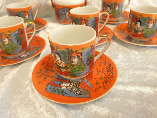 Vintage Edelweiss Qualitat fine China 6 Coffee duo's and sugar bowl -hand painted