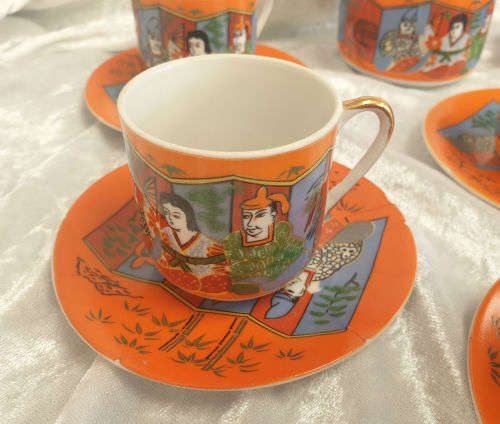 Vintage Edelweiss Qualitat fine China 6 Coffee duo's and sugar bowl -hand painted
