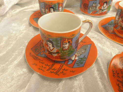 Vintage Edelweiss Qualitat fine China 6 Coffee duo's and sugar bowl -hand painted