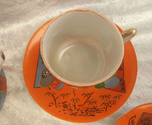 Vintage Edelweiss Qualitat fine China 6 Coffee duo's and sugar bowl -hand painted