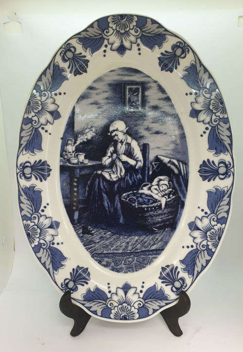 Large Vintage Oval Plate Limited Edition Delft Old Master series `The Mother` Serie no. 2721