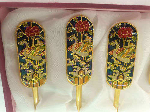 1996 5 Pc Gold plated Korean Folk metal art spoon set- spoon set