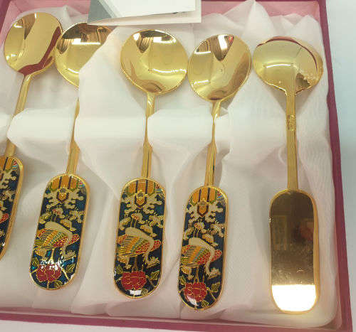 1996 5 Pc Gold plated Korean Folk metal art spoon set- spoon set
