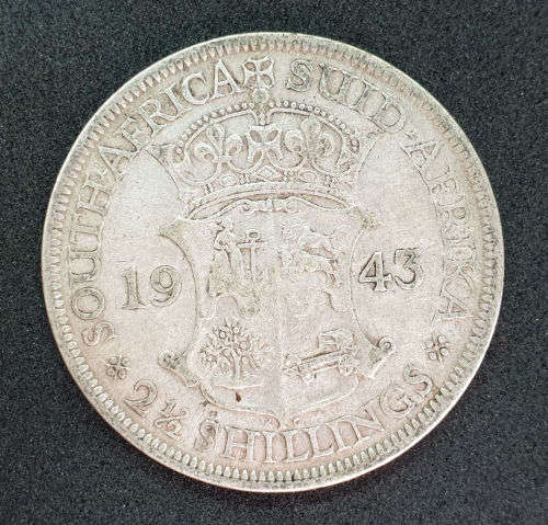 1943 Silver 2½ Shillings -Union Silver (.800)  14.14 g   32.3 mm Not Cleaned