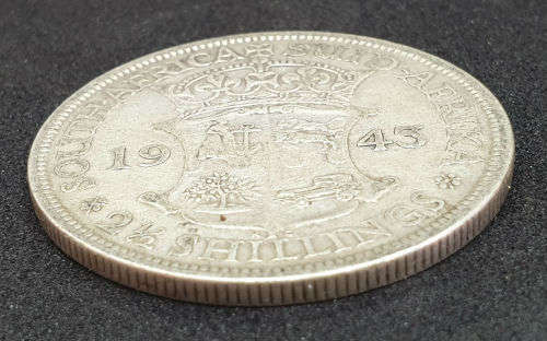1943 Silver 2½ Shillings -Union Silver (.800)  14.14 g   32.3 mm Not Cleaned