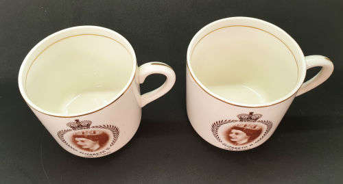 2 Vintage Mid winter June 2nd 1953 Elizabeth II Coronation Cups - One Cracked