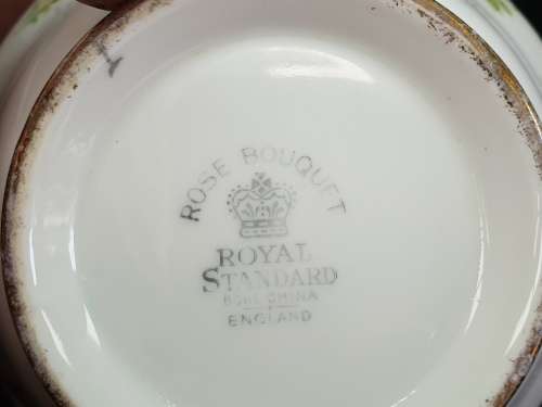 Vintage Royal Standard "Rose Bouquet" Sugar Bowl 62x119mm and Creamer (Damaged) 103x154mm