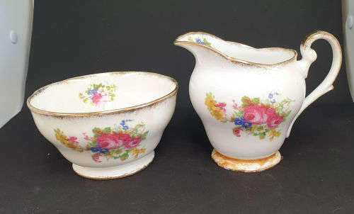 Vintage Royal Standard "Rose Bouquet" Sugar Bowl 62x119mm and Creamer (Damaged) 103x154mm