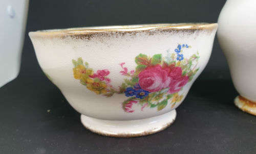 Vintage Royal Standard "Rose Bouquet" Sugar Bowl 62x119mm and Creamer (Damaged) 103x154mm