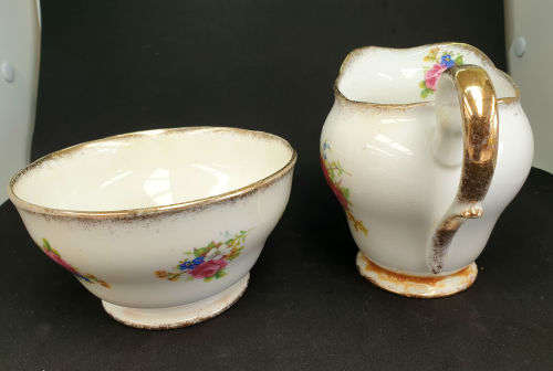 Vintage Royal Standard "Rose Bouquet" Sugar Bowl 62x119mm and Creamer (Damaged) 103x154mm