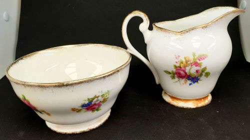 Vintage Royal Standard "Rose Bouquet" Sugar Bowl 62x119mm and Creamer (Damaged) 103x154mm