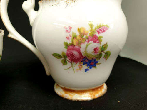 Vintage Royal Standard "Rose Bouquet" Sugar Bowl 62x119mm and Creamer (Damaged) 103x154mm