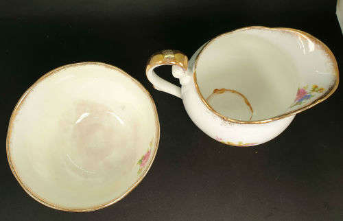Vintage Royal Standard "Rose Bouquet" Sugar Bowl 62x119mm and Creamer (Damaged) 103x154mm