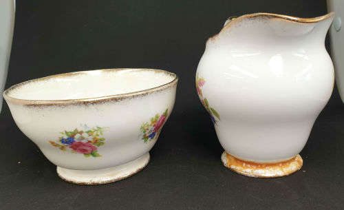 Vintage Royal Standard "Rose Bouquet" Sugar Bowl 62x119mm and Creamer (Damaged) 103x154mm