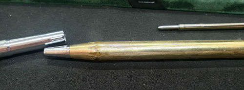 3 Vintage Cross Pens V20 10kt rolled gold pen and pencil set and a Black Cross pen.Boxed