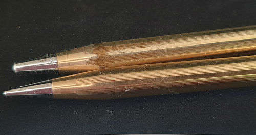 3 Vintage Cross Pens V20 10kt rolled gold pen and pencil set and a Black Cross pen.Boxed